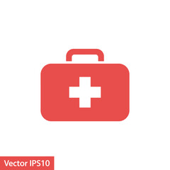 Fototapeta premium Red First Aid Kit Icon Vector Graphic for Medical Health and Emergency Response Illustration with Cross Symbol and Handle Isolated on White Background