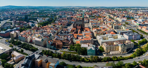 Aerial view of the city Pilsen in the czech Republic on a sunny day in summer.