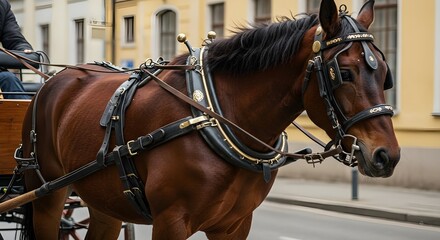 Horse-drawn Carriage in City Street