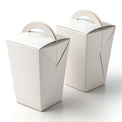 Pair of White Chinese Takeout Food Boxes on Clean Background