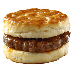 sausage biscuit sandwich isolated on white background