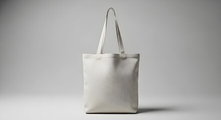 Elegant White Tote Bag Mockup on Neutral Background, Minimalist Style Illustration
