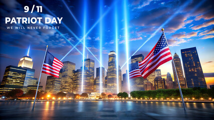 Tribute in light beams rise from new york city skyline on patriot day