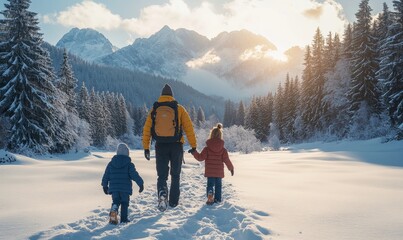 Family with small daughter enjoying a winter outdoor adventure in the Tatra mountains in Slovakia, capturing the joy and connection of family bonding in nature during the colder months, Generative AI © Miss Priyanka