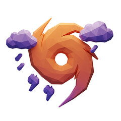 A stylized illustration depicts a swirling storm with clouds and rain elements conveying weather and atmospheric conditions.