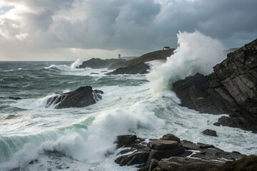 waves breaking on rocks