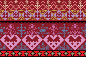 Earthy Toned Tribal Geometric and Floral Banded Pattern with Stylized Motifs
