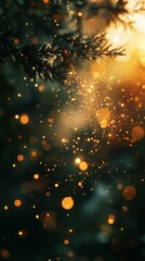 Sparkling Bokeh Lights with Pine Branch Festive Background
