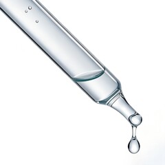 Transparent Dropper with Liquid Droplet on White Background