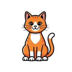 A cheerful cartoon cat sits attentively with a playful expression creating a feeling of warmth and friendliness.