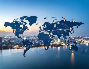 Global network map with city lights