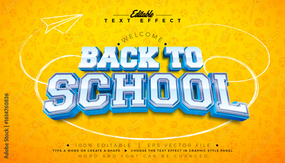 Poster welcome back to school editable illustrator text effect design vector graphic style effect with cust