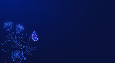 Background neon floral butterfly design on dark blue background for wallpaper and decoration use