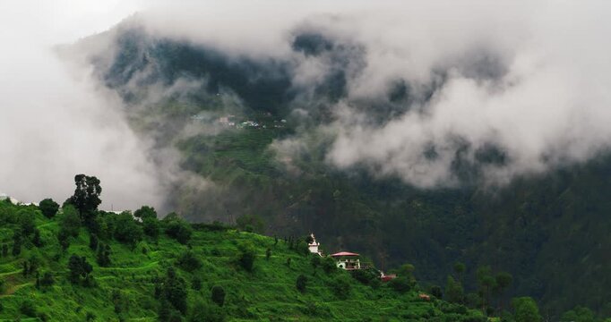 Dramatic Cloudscape and Green Mountains during Rainy Season in Uttarakhand