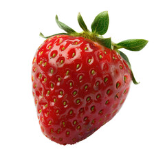 Close-up of a single, vibrant red strawberry with green leaves (41)