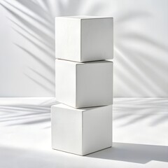 Minimal White Cubes Stacked in Abstract Composition – 3D Geometric Balance

