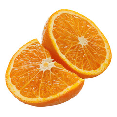 Two halves of an orange,  close-up.  Bright citrus slices