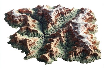 3D rendered topographic map of a canyon