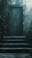 Entering Ancient Stone Doorway with Steps and Overgrown Vines