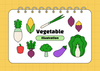 Collection of vector illustrations of vegetables.
