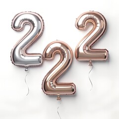 Metallic Number 22 Balloons Isolated on White Background – Party Celebration Concept

