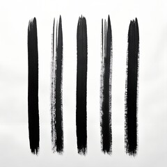 Set of Thick Black Brush Strokes on White Background – Grunge Artistic Texture


