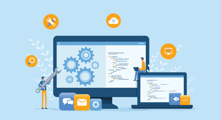 web design and mobile application design process with designer and developer team working collaboration concept
