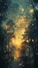 Forest Canopy View with Glowing Lights at Dusk