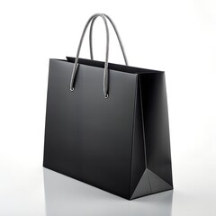 Minimal Black Paper Shopping Bag Mockup on White Background

