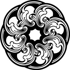 Fototapeta premium Ornate Floral Circle Design with Swirls and Curves silhouette