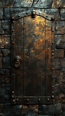 Old Metal Door Set in a Stone Wall Texture
