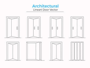 Architectural door design vector set with different styles and configurations for building construction and interior design