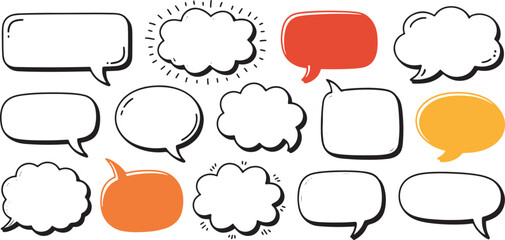 Obraz premium Colorful speech bubbles and thought balloons collection set isolated on white background for communication design elements