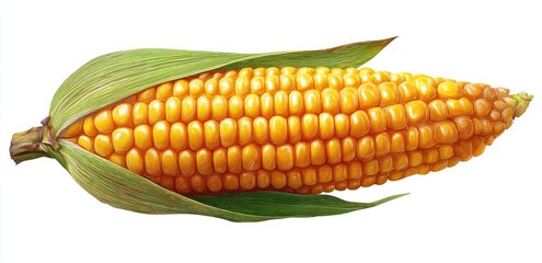 Ripe corn cob, husk partially open, isolated