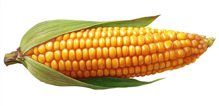 Ripe corn cob, husk partially open, isolated