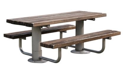 Outdoor wooden picnic table with benches