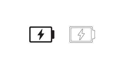Battery Charging Icon – Black Filled and Outline Battery Symbol with Lightning Bolt – Vector Power Icon for UI/UX Design, Mobile Interface, Web, Gadgets, and Energy Applications