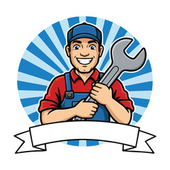 Mechanic with Wrench and Blue Rays