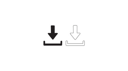 Download Icon Set – Black Filled and Outline Style Arrow Symbol with Tray – Vector UI/UX Element for Web, Mobile Apps, Software Interface, Cloud Storage, and File Access