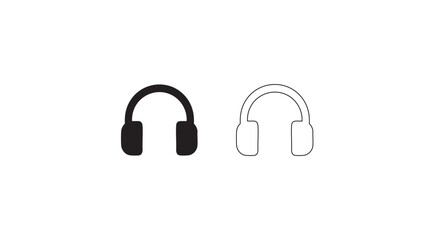 Headphone Icon Set – Black Filled and Outline Design for Music, Audio, Podcast, App Interface, Web Use – Clean Vector Symbol on White Background