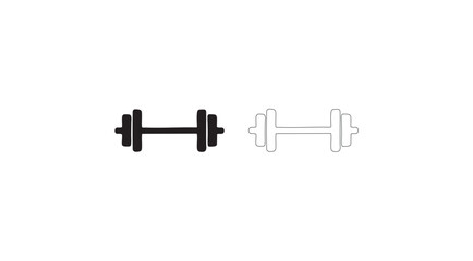 Minimal Dumbbell Icon Set – Black and Outline Style for Fitness, Gym, and Workout UI/UX Design, Mobile App, Logo, or Web Use on White Background – Vector Illustration