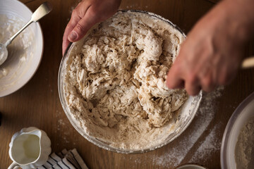 Mixing dough, home baking, top view