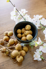 Fresh Longan Fruit Styled in Wabi Sabi Asian Aesthetic