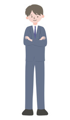 Confident Businessman in Suit – Arms Crossed Full Body Illustration-1
