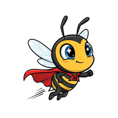 A cheerful cartoon insect superhero soars through the air wearing a vibrant red cape ready to save the day with speed.