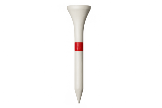 White wooden golf tee with red stripe on transparent background