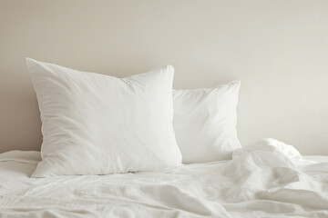 White double bed with pillows in a cozy bedroom