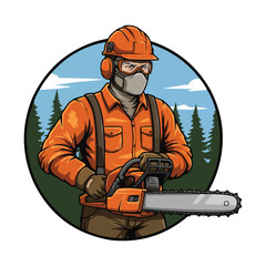 Lumberjack with Chainsaw Forest Worker Illustration