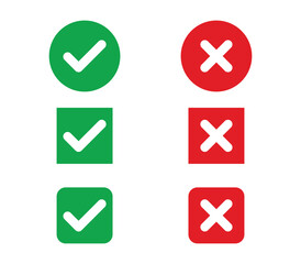 Check mark icon button set Check box icon with right and wrong buttons and yes or no checkmark icons in green tick box and red cross 
