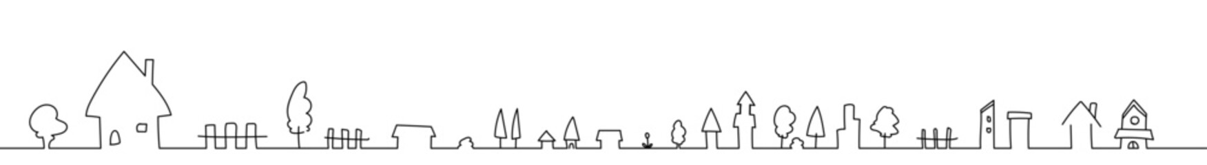 線画のシンプルな街並み　横長